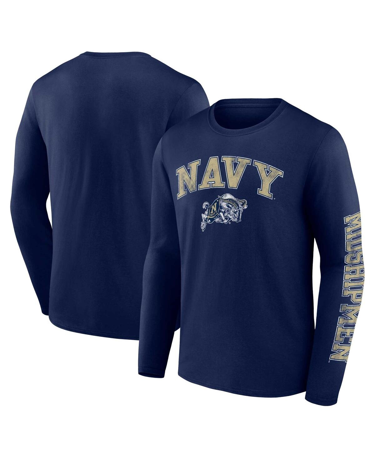 Fanatics Men's  Navy Distressed Navy Midshipmen Arch Over Logo Long Sleeve T-shirt