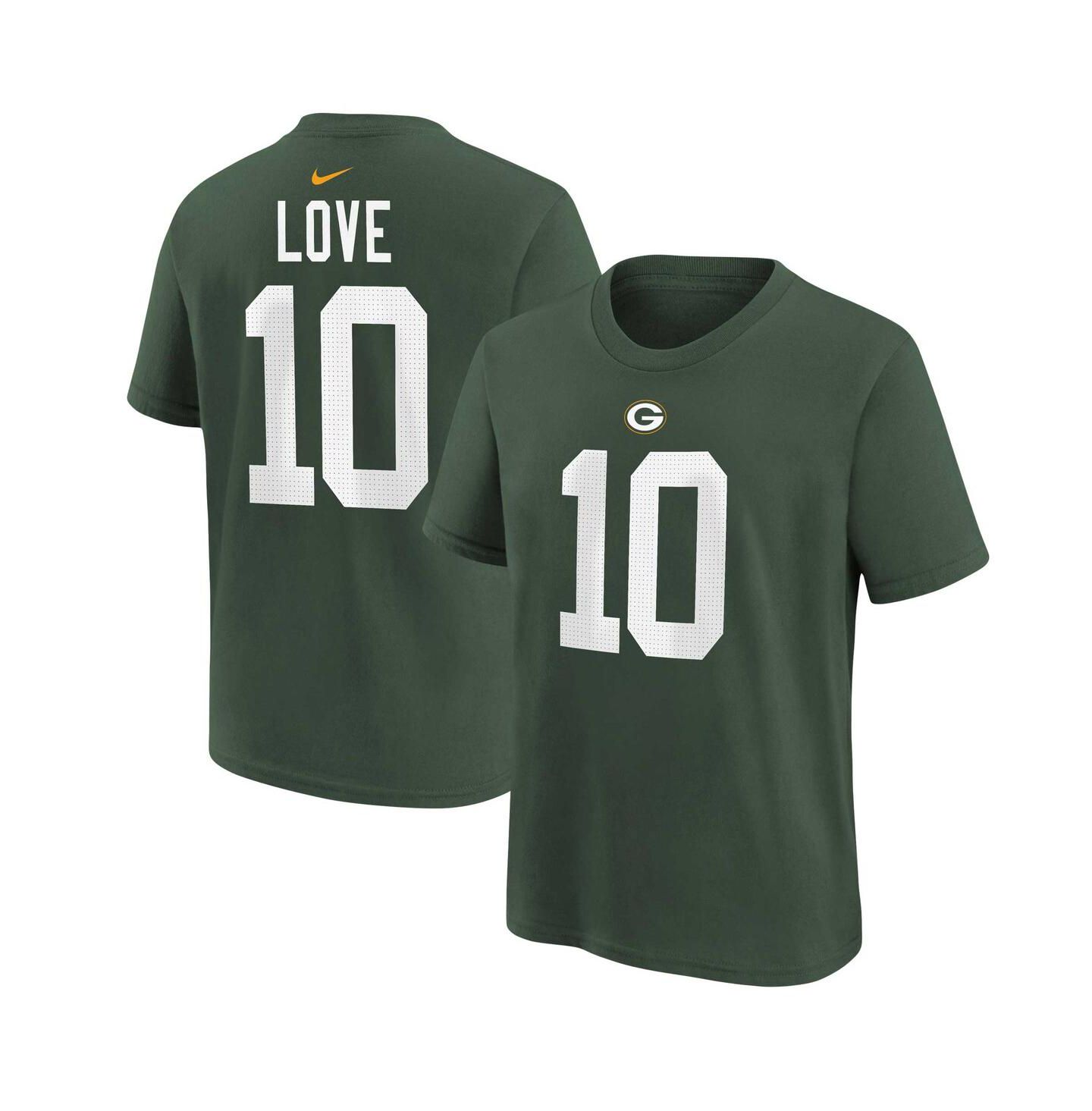 Футболка Nike Jordan Love Green Green Bay Packers Player Name and Number T-shirt для мальчиков — фото 1