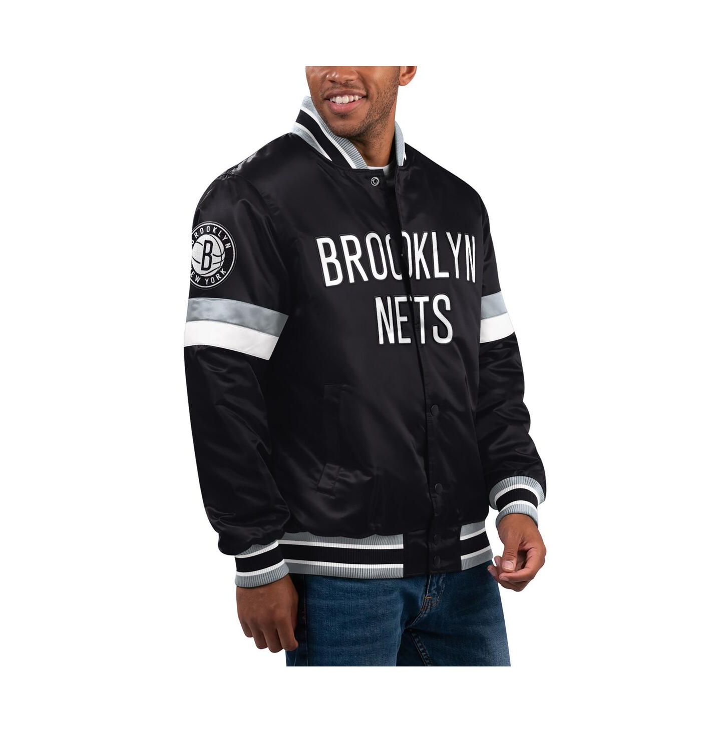 Мужская куртка Starter Black Brooklyn Nets Home Game Satin Full-Snap Varsity — фото 1