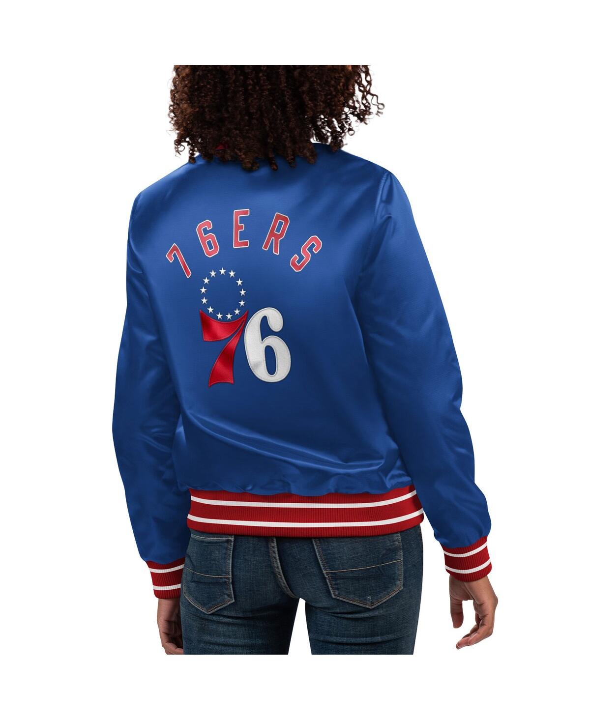 Shop Starter Women's  Royal Philadelphia 76ers Full Count Satin Full-snap Varsity Jacket