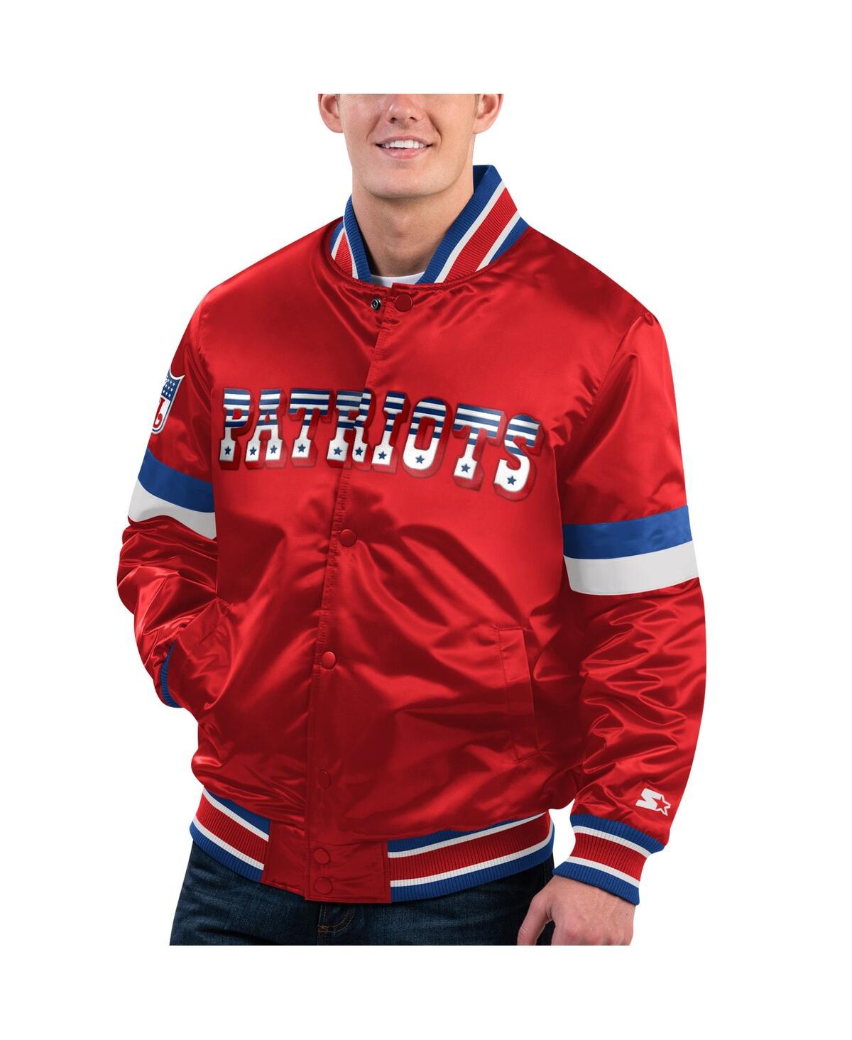 Men's Starter Red Distressed New England Patriots Gridiron Classics Home Game Satin Full-Snap Varsity Jacket - Red