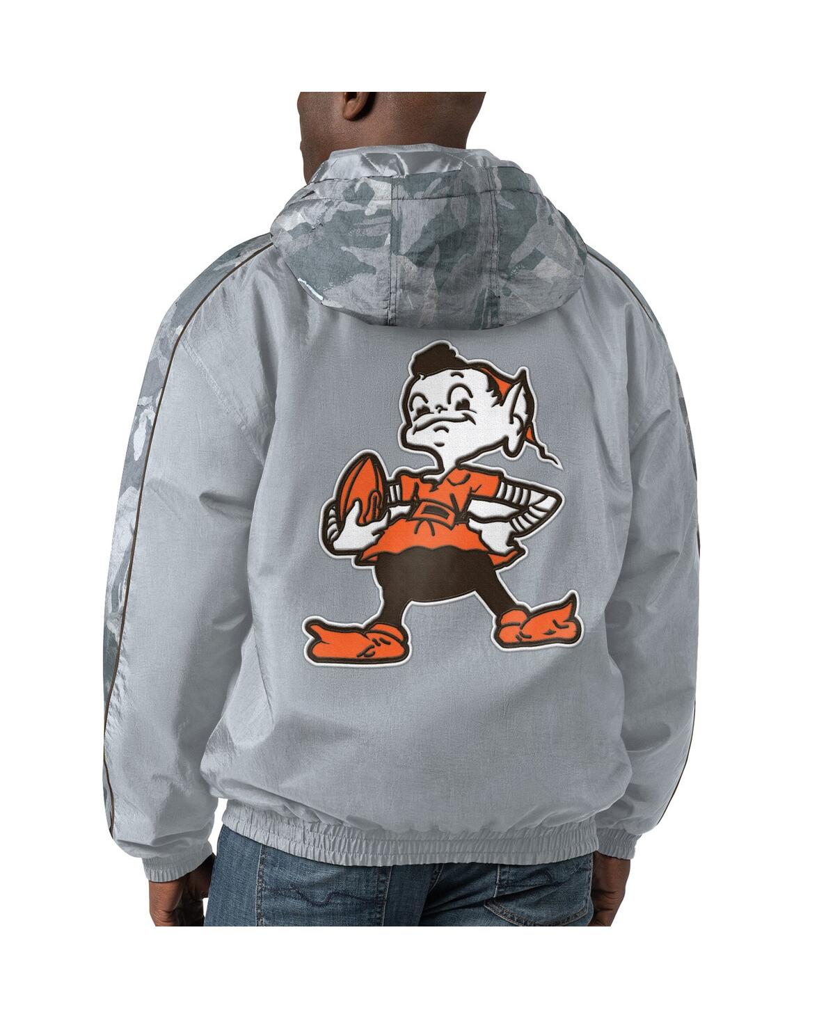 Men's StarterDistressed Cleveland Brown Thursday Night Gridiron Throwback Full-Zip Jacket - Gray