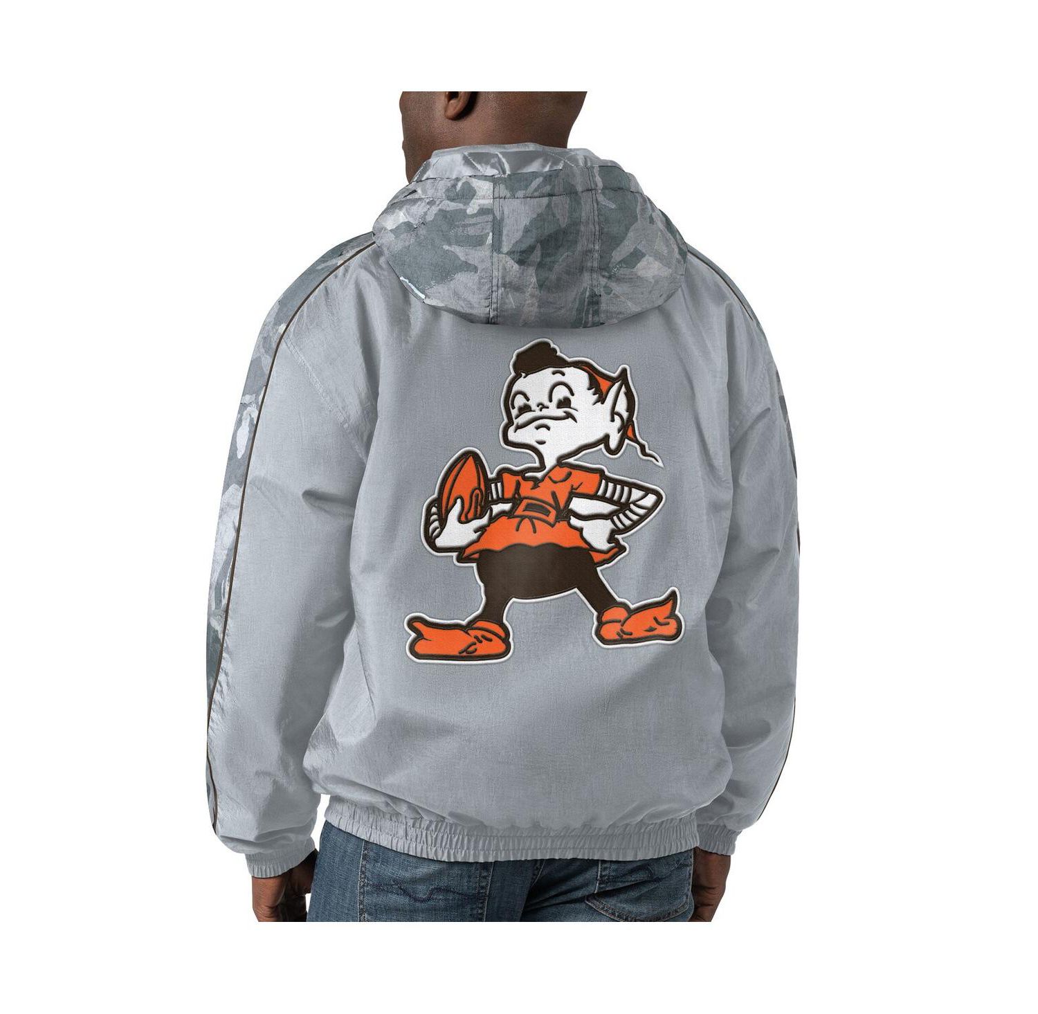 Men's Gray Distressed Cleveland Brown Thursday Night Gridiron Throwback Full-Zip Jacket