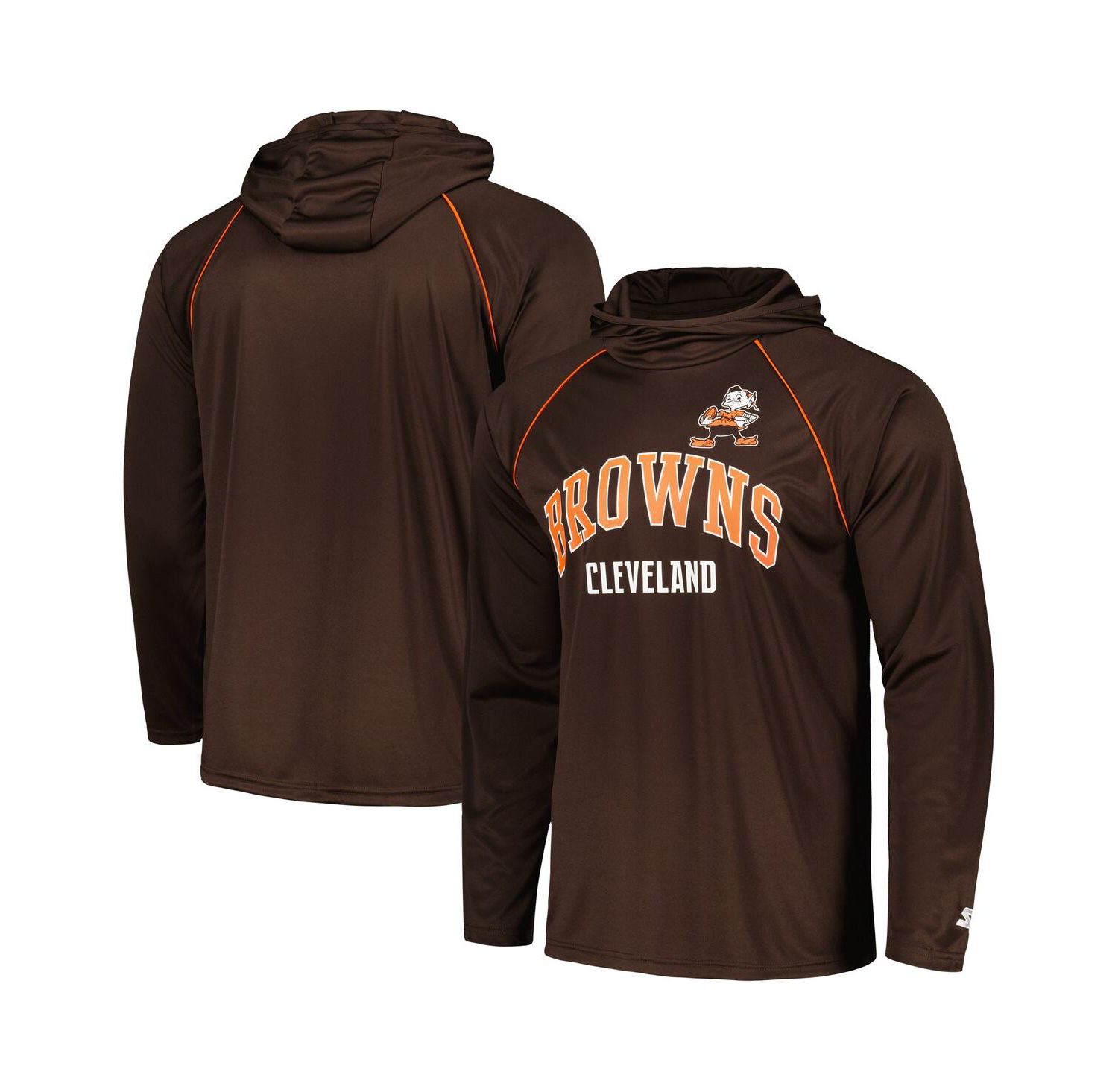 Men's Brown Distressed Cleveland Brown Gridiron Classics Throwback Raglan Long Sleeve Hooded T-shirt