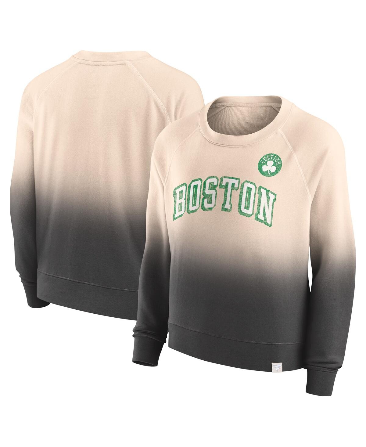 Fanatics Women's  Tan, Black Distressed Boston Celtics Lounge Arch Raglan Pullover Sweatshirt In Tan,black