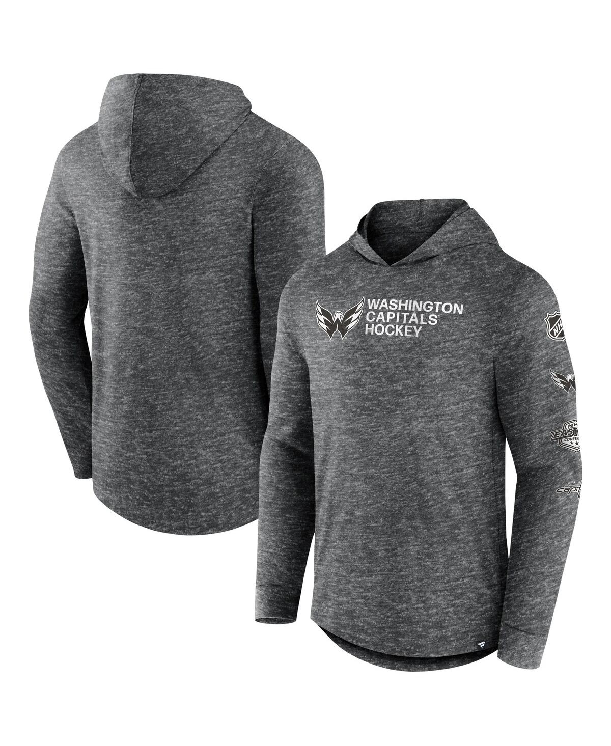 Shop Fanatics Men's  Heather Charcoal Washington Capitals Stacked Long Sleeve Hoodie T-shirt