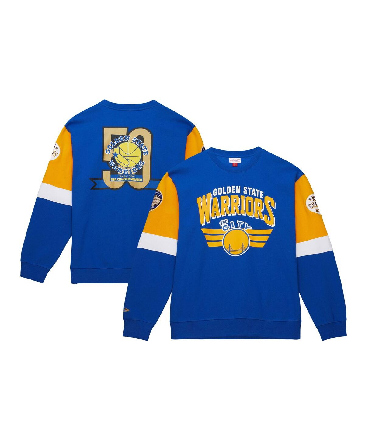 Mitchell & Ness Men's  Royal Distressed Golden State Warriors Hardwood Classics Vintage-like All Over