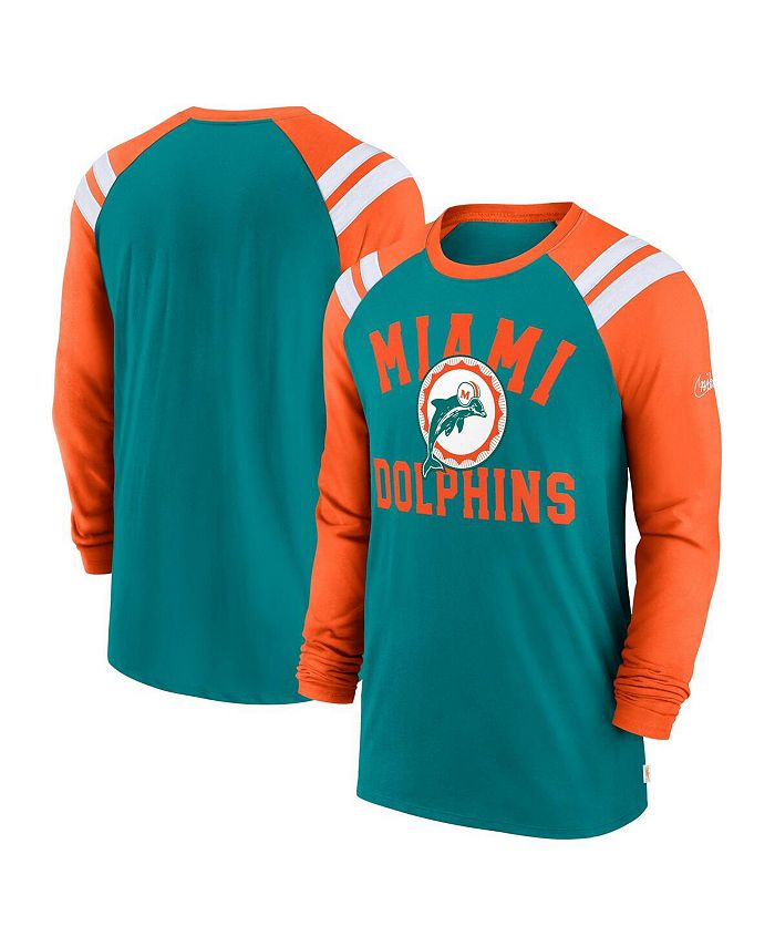 Aqua, Orange Classic Long Macy\'s Sleeve Nike T-shirt Tri-Blend Men\'s Miami Raglan - Dolphins Arc