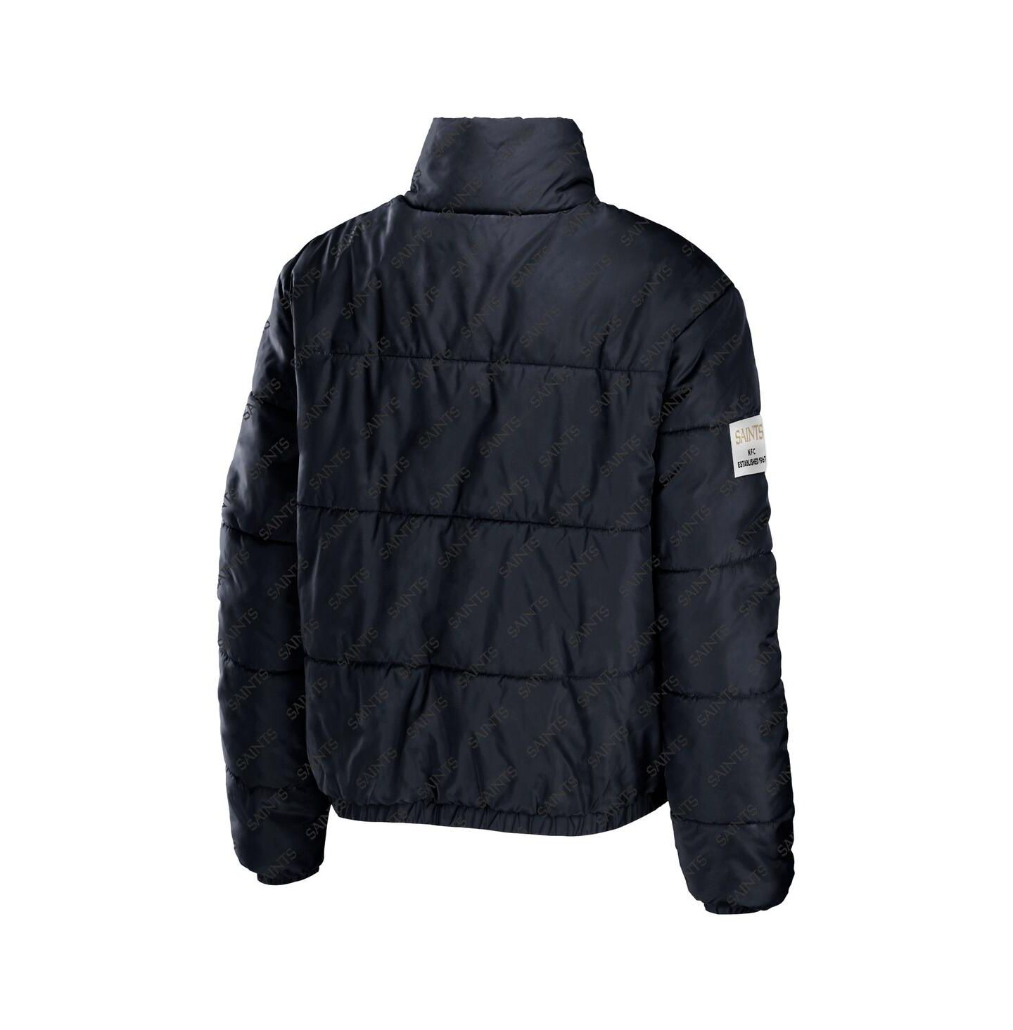Женская куртка WEAR by Erin Andrews Black New Orleans Saints Puffer Full-Zip Cropped Jacket — фото 2