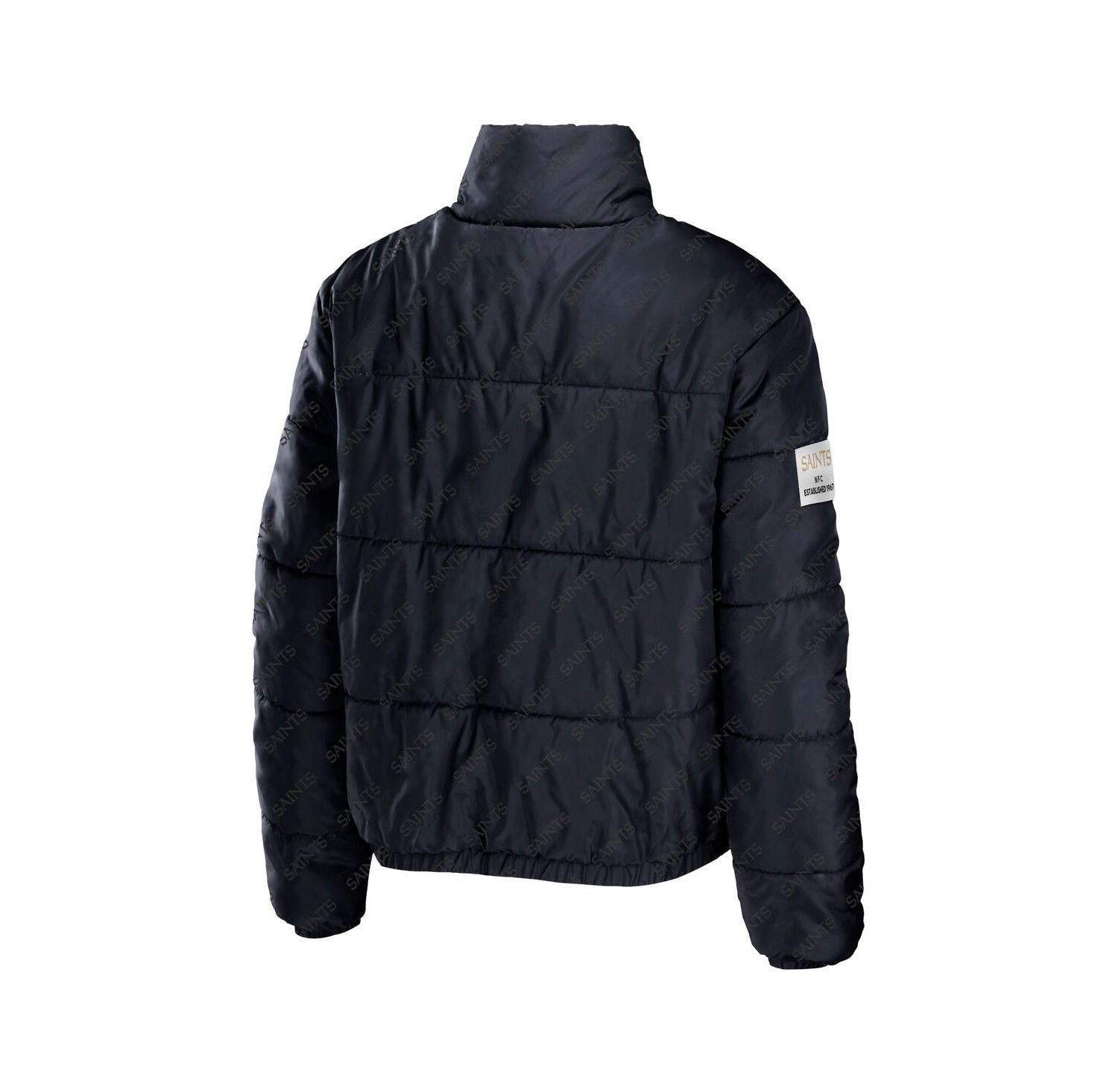 Women's Black New Orleans Saints Puffer Full-Zip Cropped Jacket