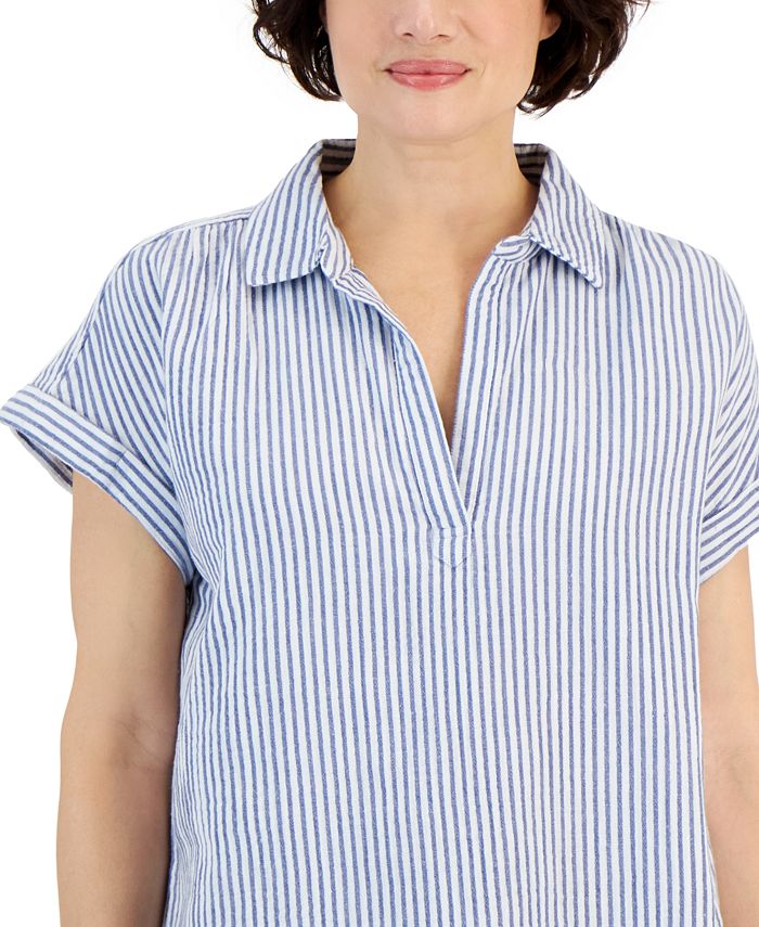 Style & Co Women's Striped Cotton Gauze Popover Shirt, Created for Macy