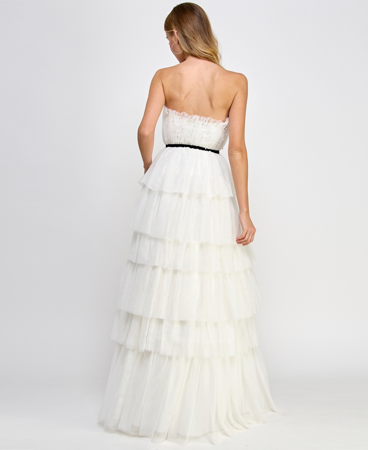 Shop Say Yes Juniors' Tulle & Faux Pearl Tiered Ball Gown, Created For Macy's In White
