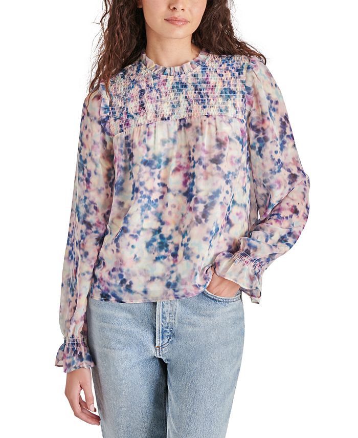 Steve Madden Women's Bow And Arrow Top - Multicolor Stripe Flutter Sleeve Blouse With Tie Back Detail