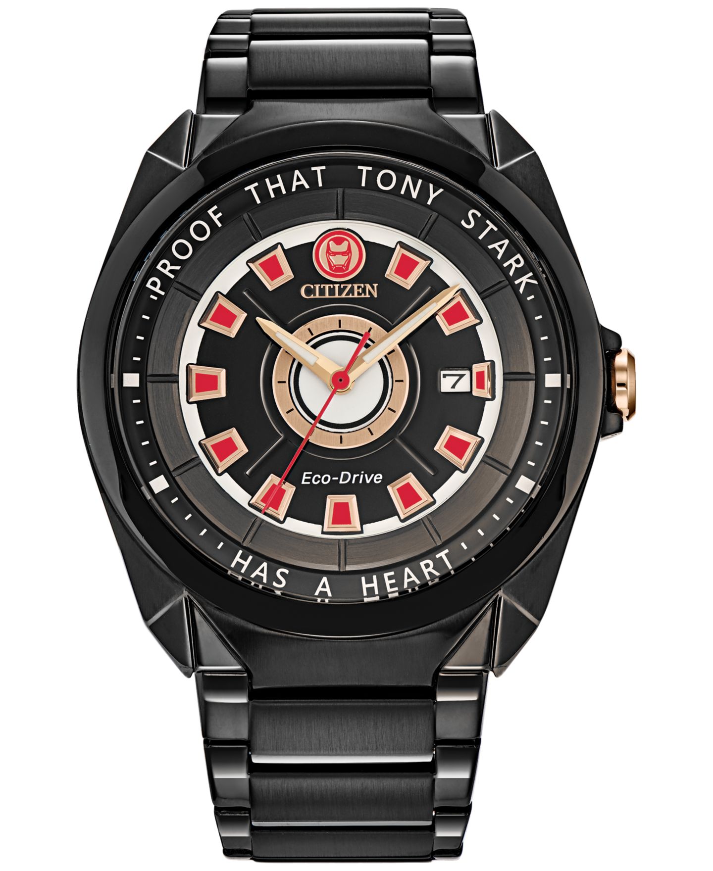Мужские часы Citizen Marvel Classic Avengers Tony Stark Black-Tone Stainless Steel Bracelet Watch 43mm — фото 1