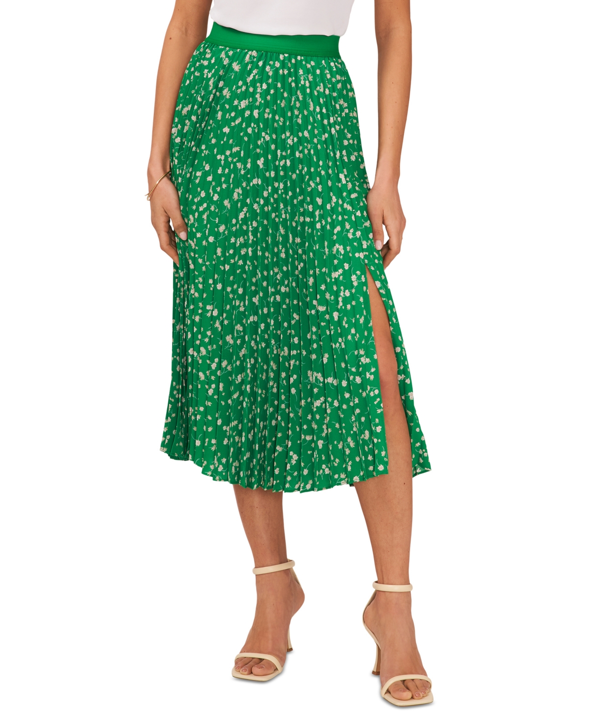 Shop Sam & Jess Women's Pleated Slit-front Pull-on Skirt In Jolly Green
