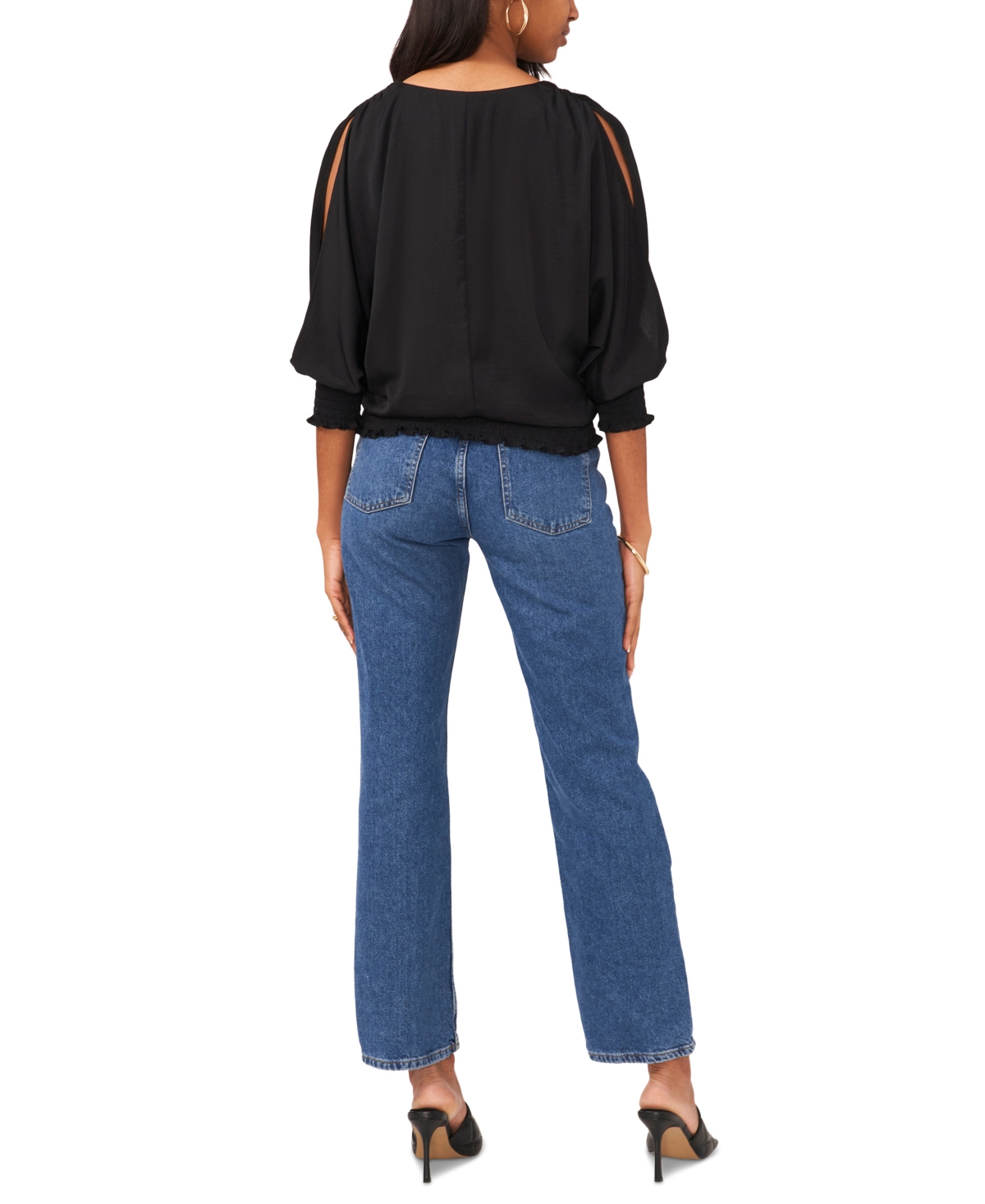 Sam & Jess Women's Smocked-Waist Cold Shoulder V-Neck Top