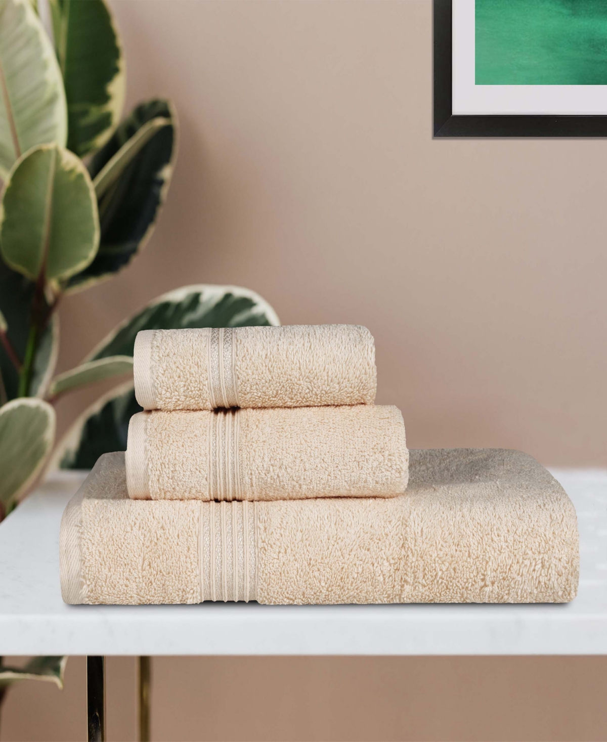Superior Solid Quick Drying Absorbent 3 Piece Egyptian Cotton Assorted Towel Set In Ivory
