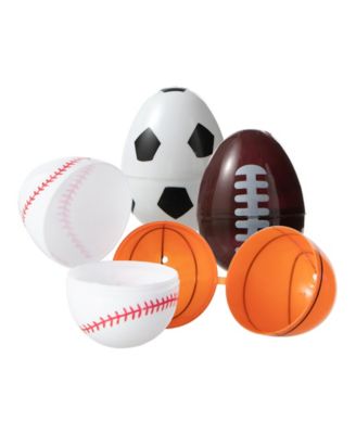 48 Pack 2.25" H Easter Plastic Fillable Sports Eggs, 12 of Each Basketball, Football, Baseball, Soccer