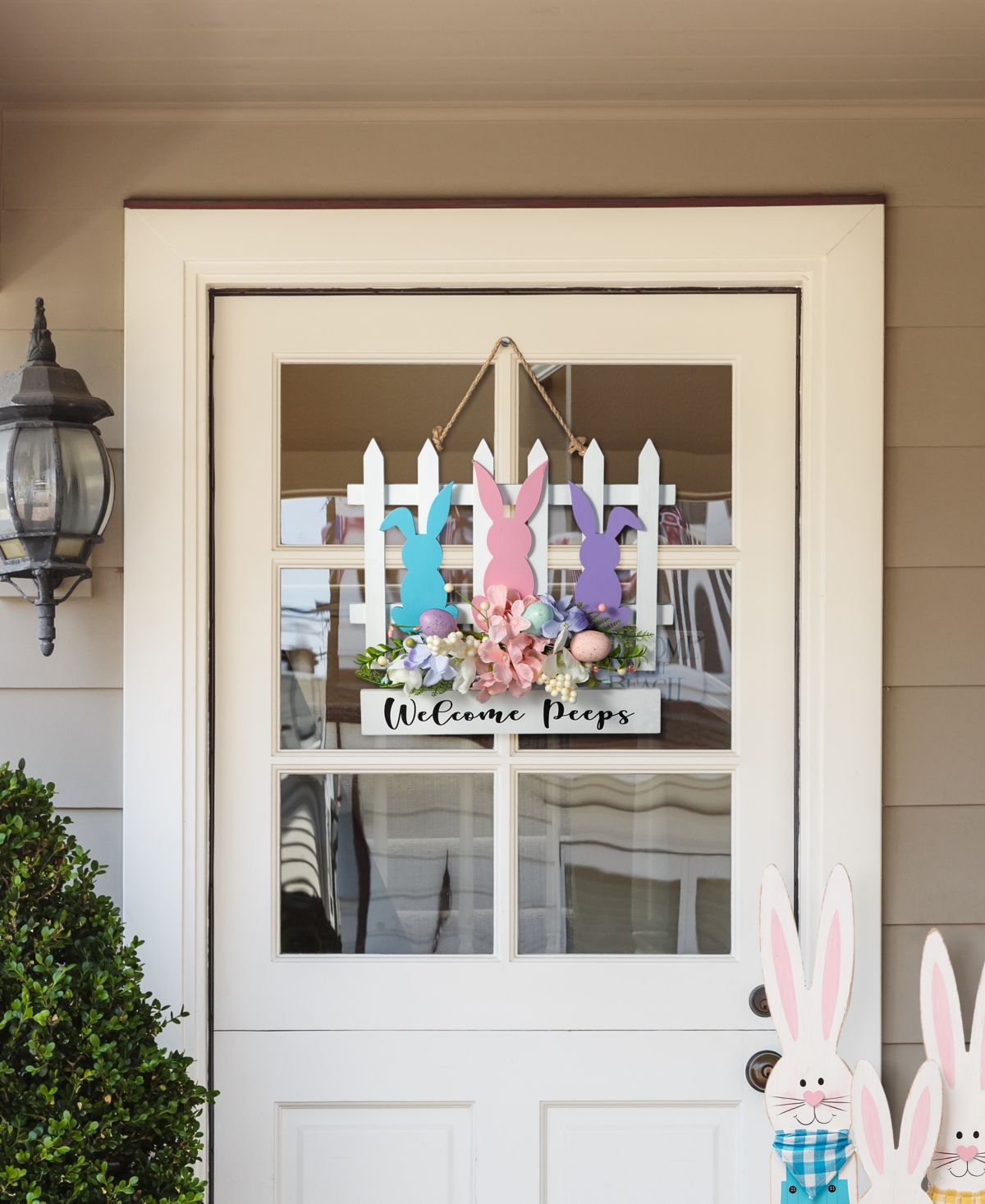 Glitzhome L Easter Wooden Bunny Fence Door Hanger