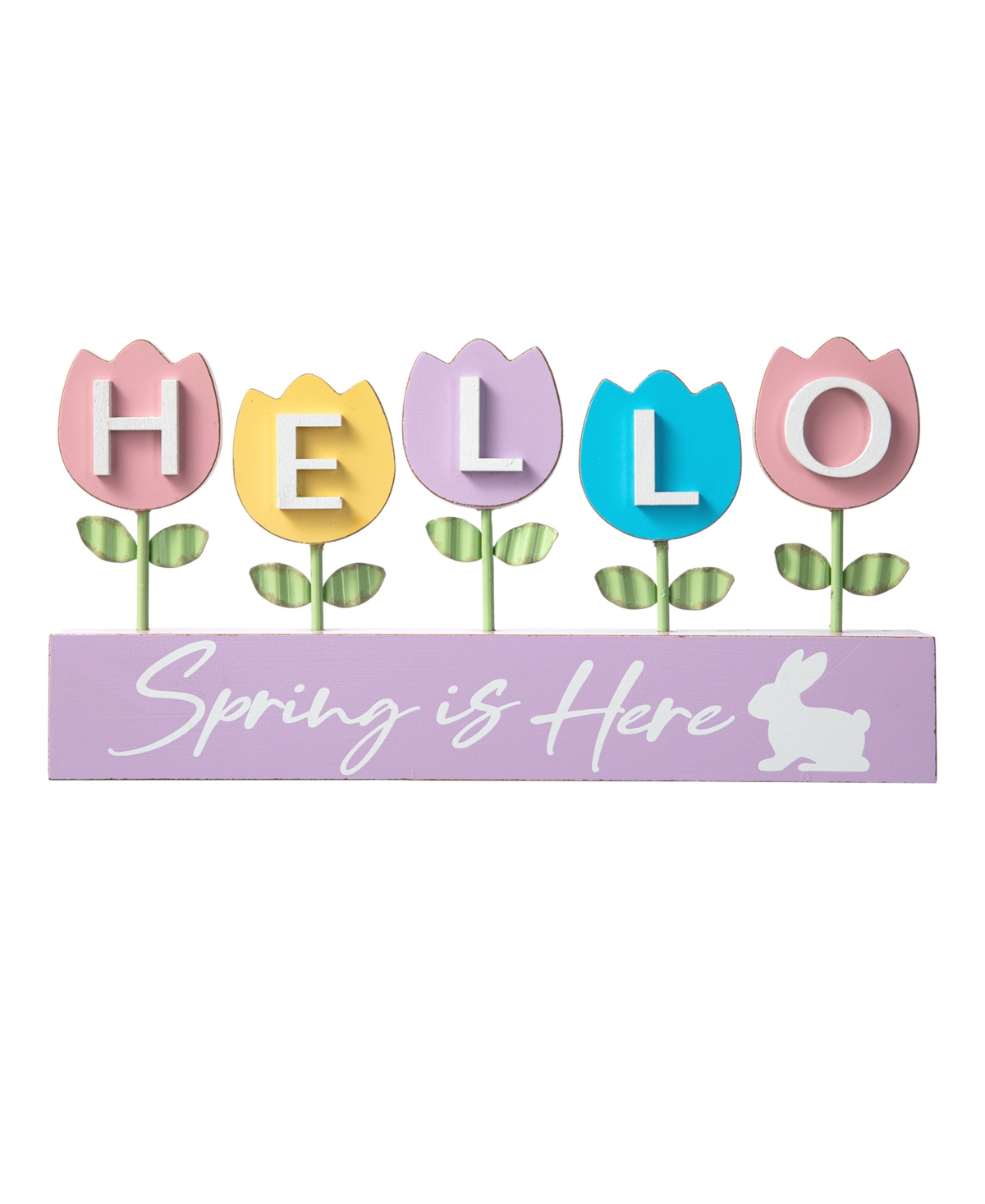 Glitzhome 12" L Easter Wooden And Metal Tulips Table Decor In Multi