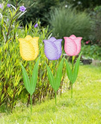 24" H Easter Metal Tulips Yard Stake, Set of 3