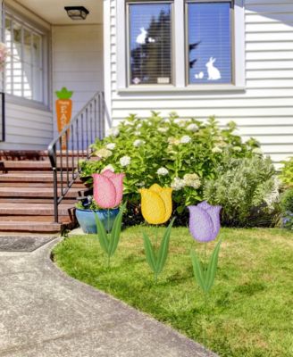 24" H Easter Metal Tulips Yard Stake, Set of 3