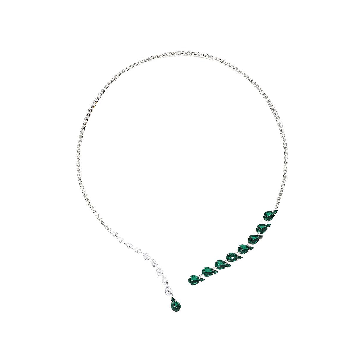 Sohi Women's Green Teardrop Bling Necklace