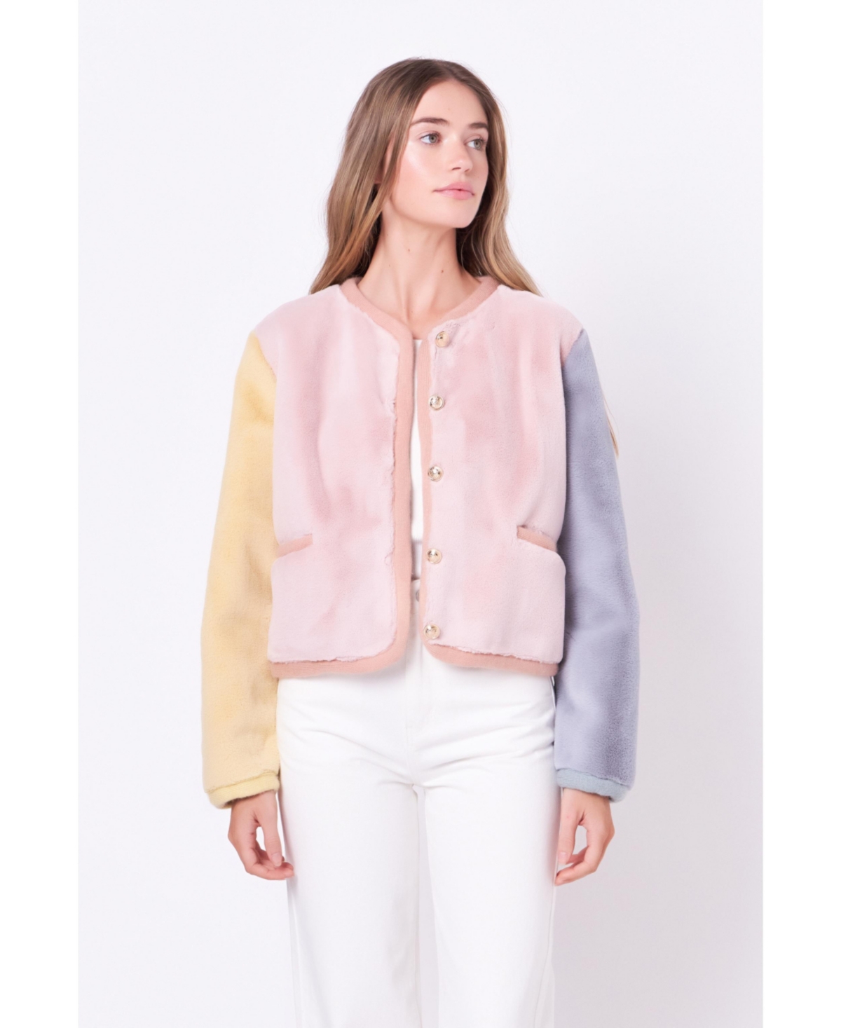 Women's Color block Faux Fur Jacket