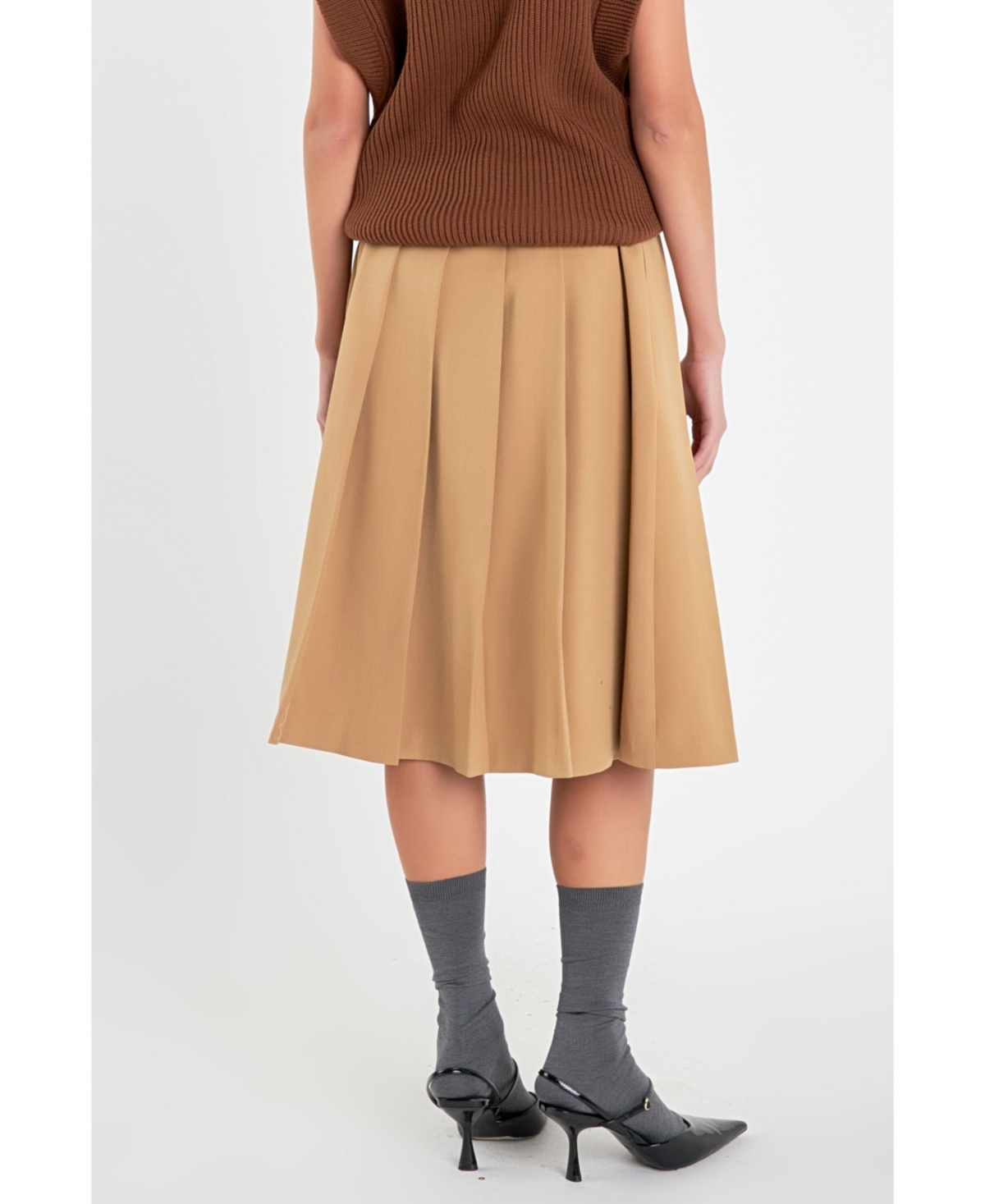 Women's Low Waist Pleated Midi Skirt