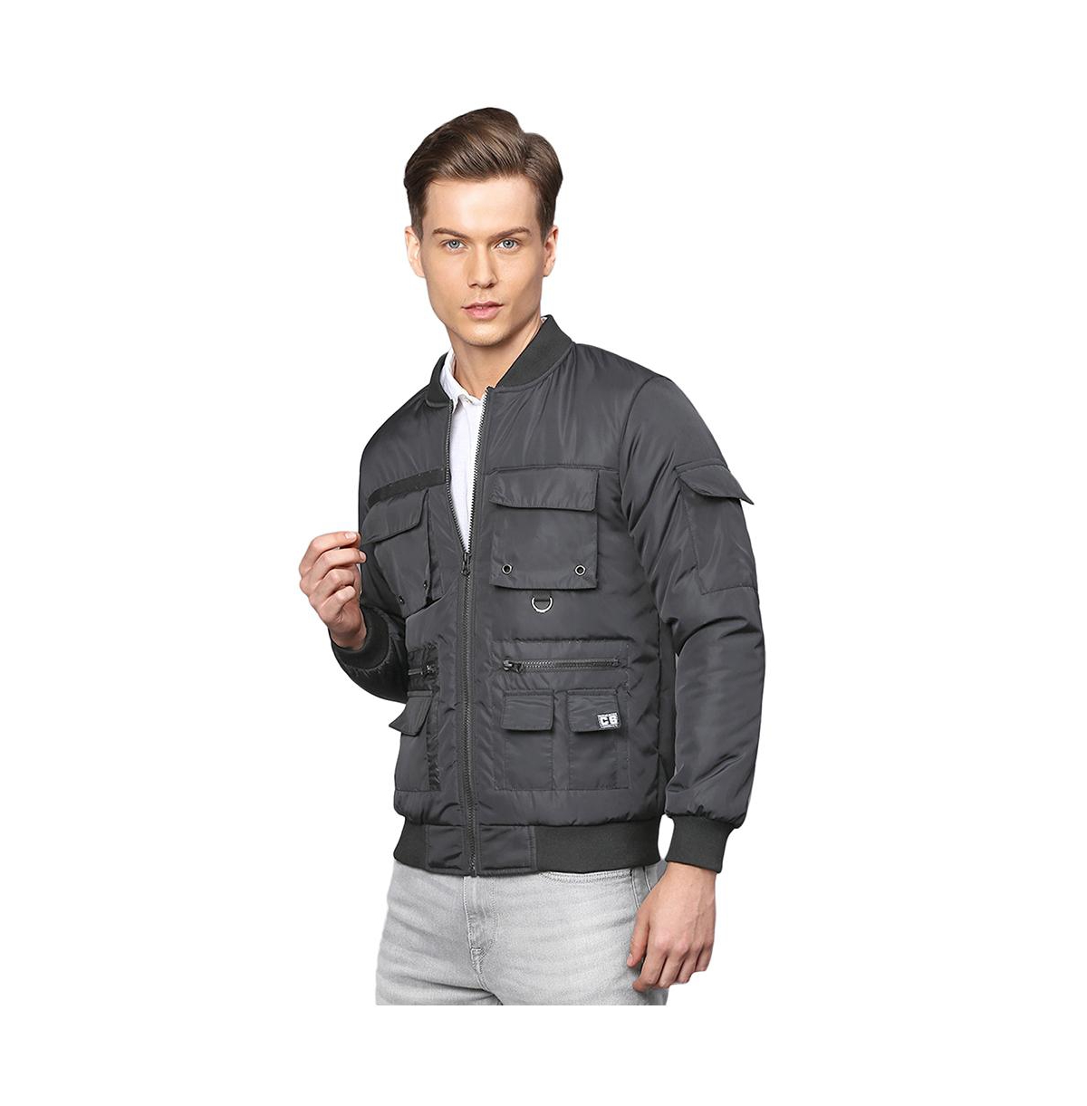 Men's Carbon Black Zip-Front Jacket With Flap Pocket - Carbon black