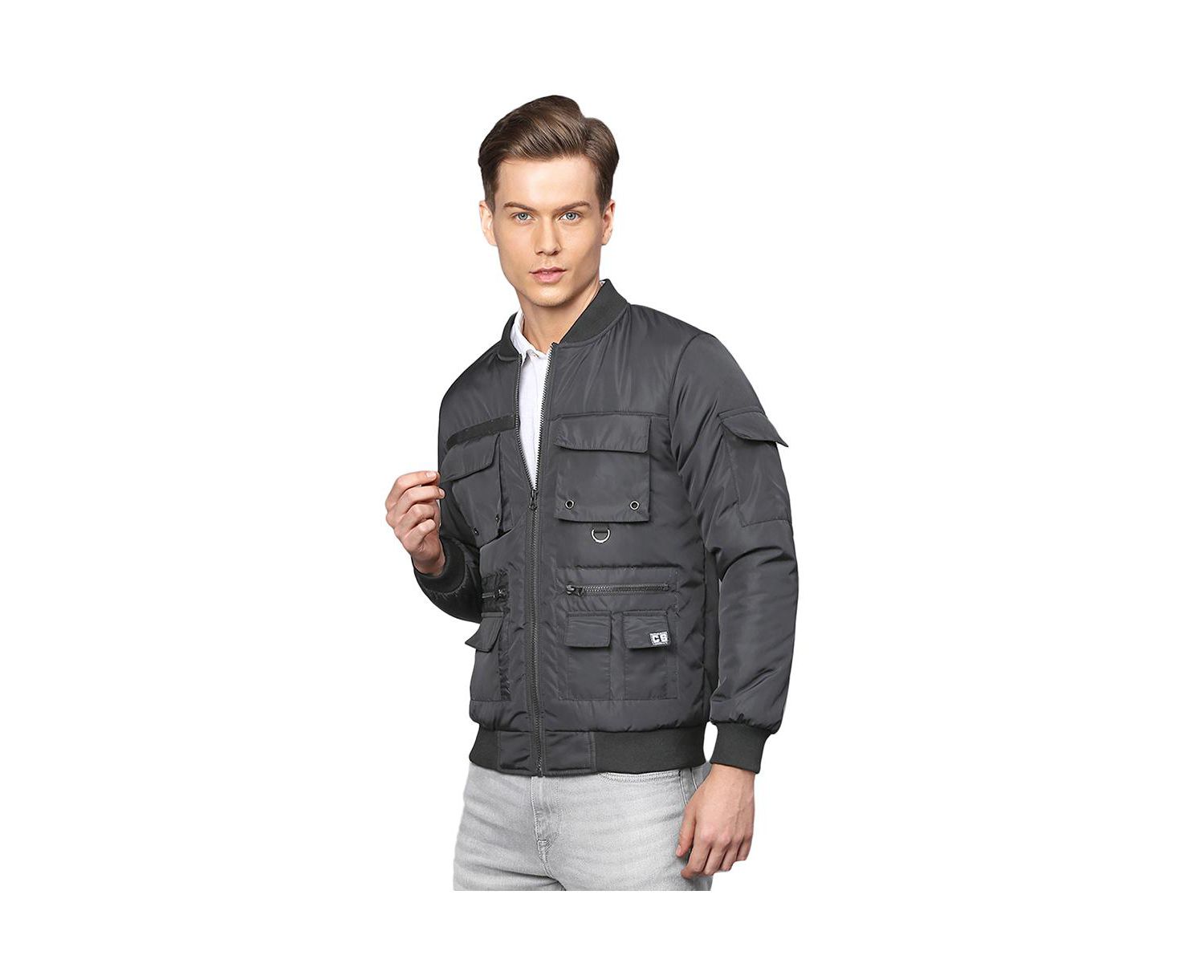 Men's Carbon Black Zip-Front Jacket With Flap Pocket