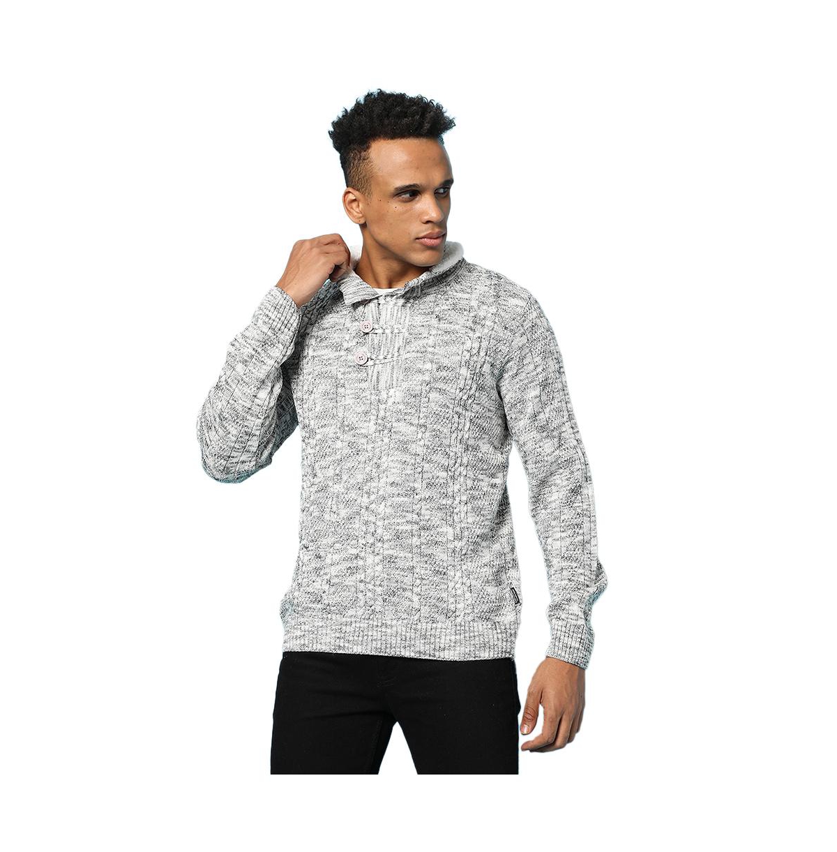 Men's Grey Heathered Cable Knit Sweater - Grey