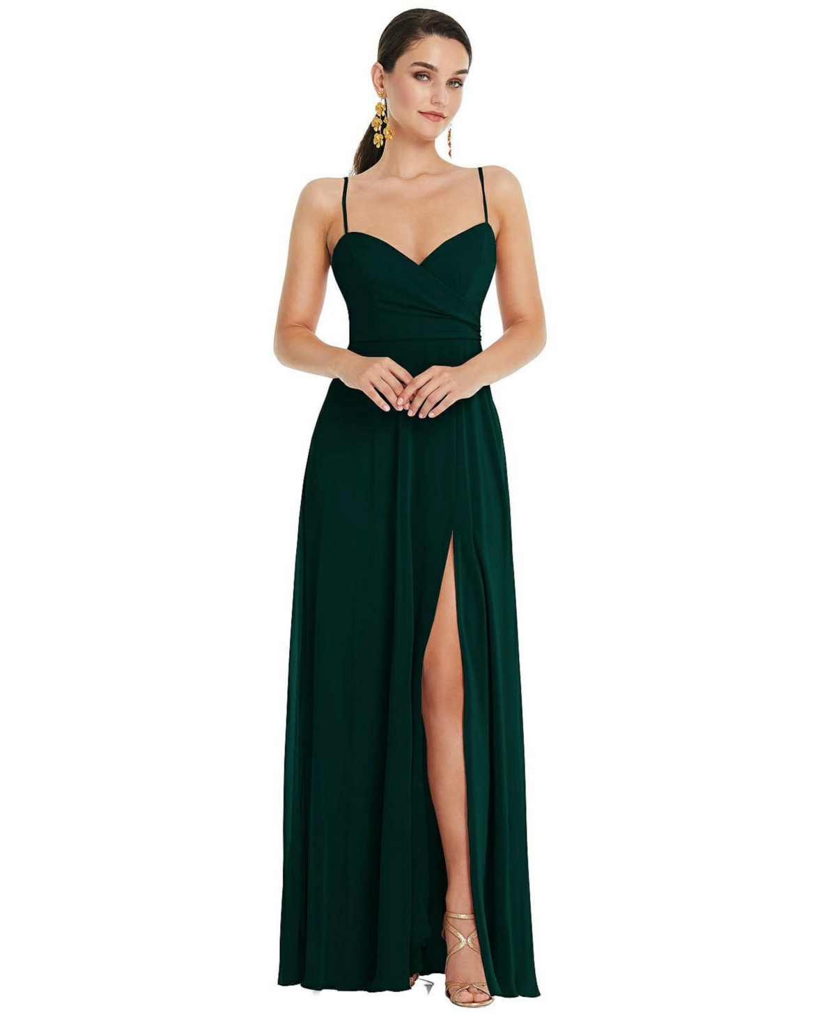 LOVELY WOMENS ADJUSTABLE STRAP WRAP BODICE MAXI DRESS WITH FRONT SLIT