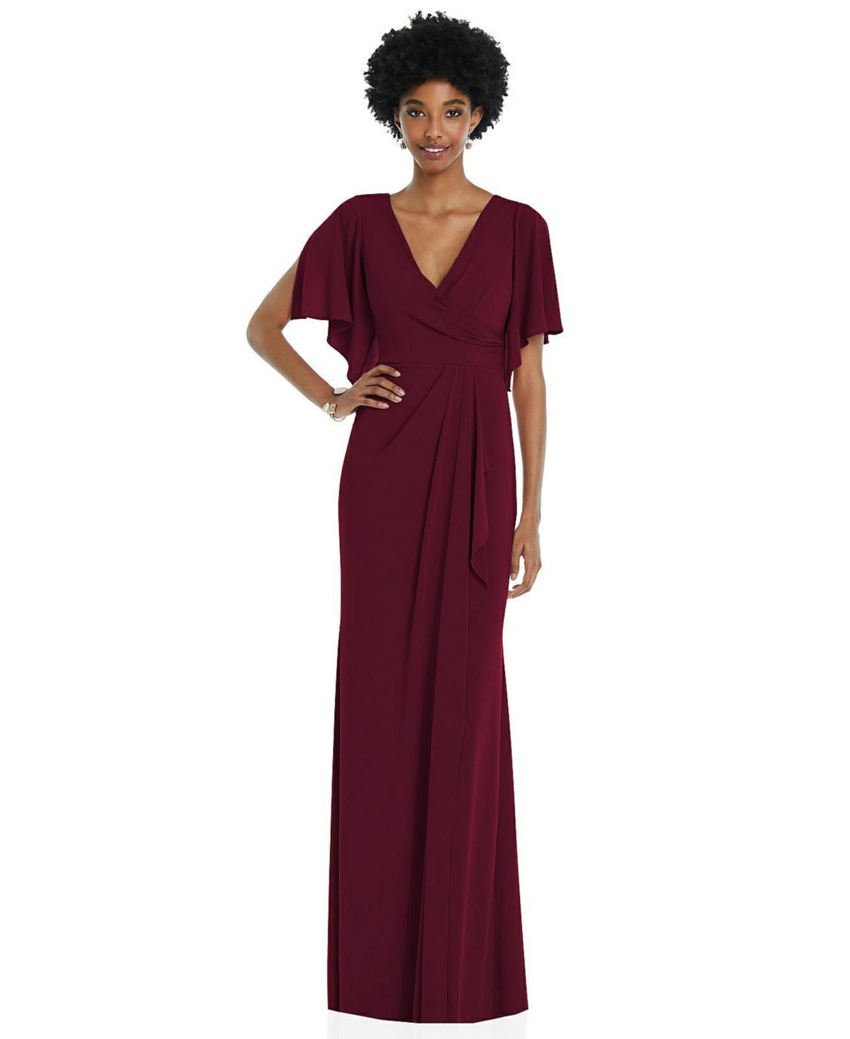 DESSY COLLECTION WOMENS FAUX WRAP SPLIT SLEEVE MAXI DRESS WITH CASCADE SKIRT