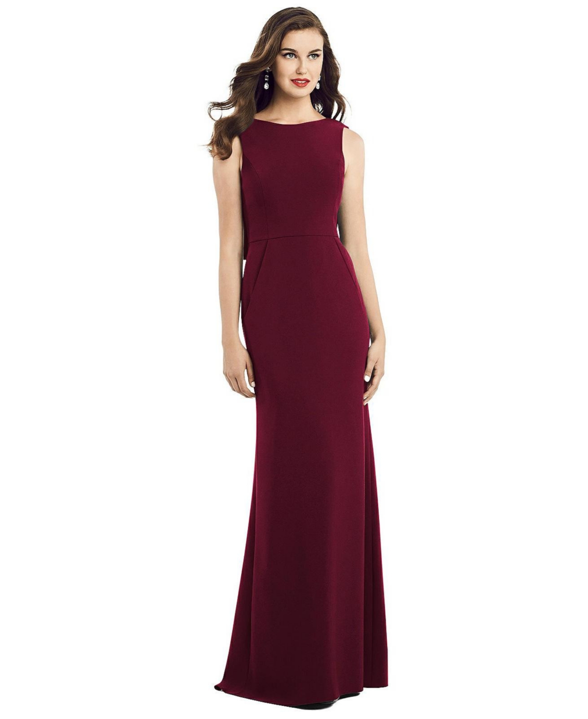 Women's Draped Backless Crepe Dress with Pockets - Cabernet