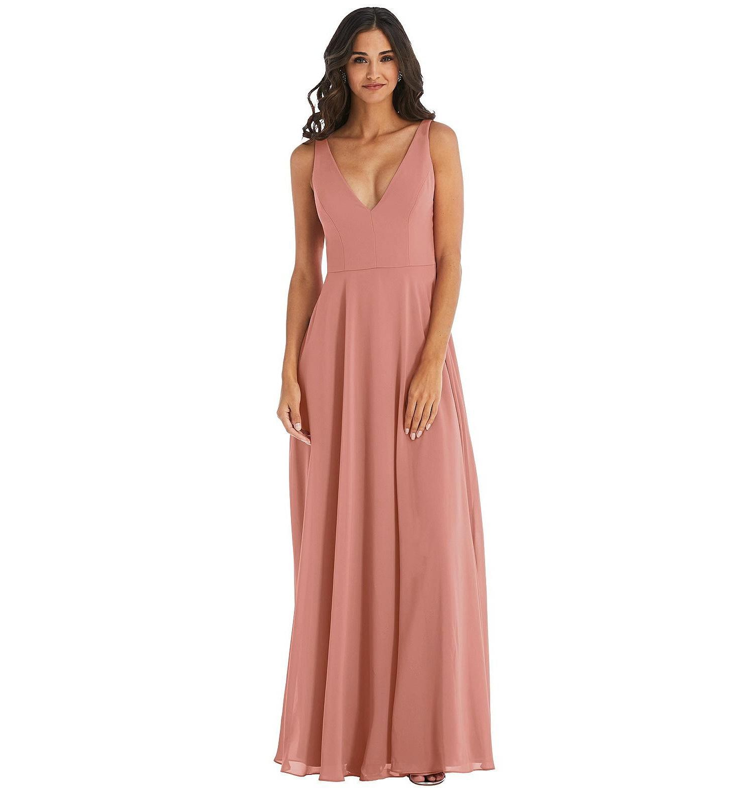 Women's Deep V-Neck Chiffon Maxi Dress