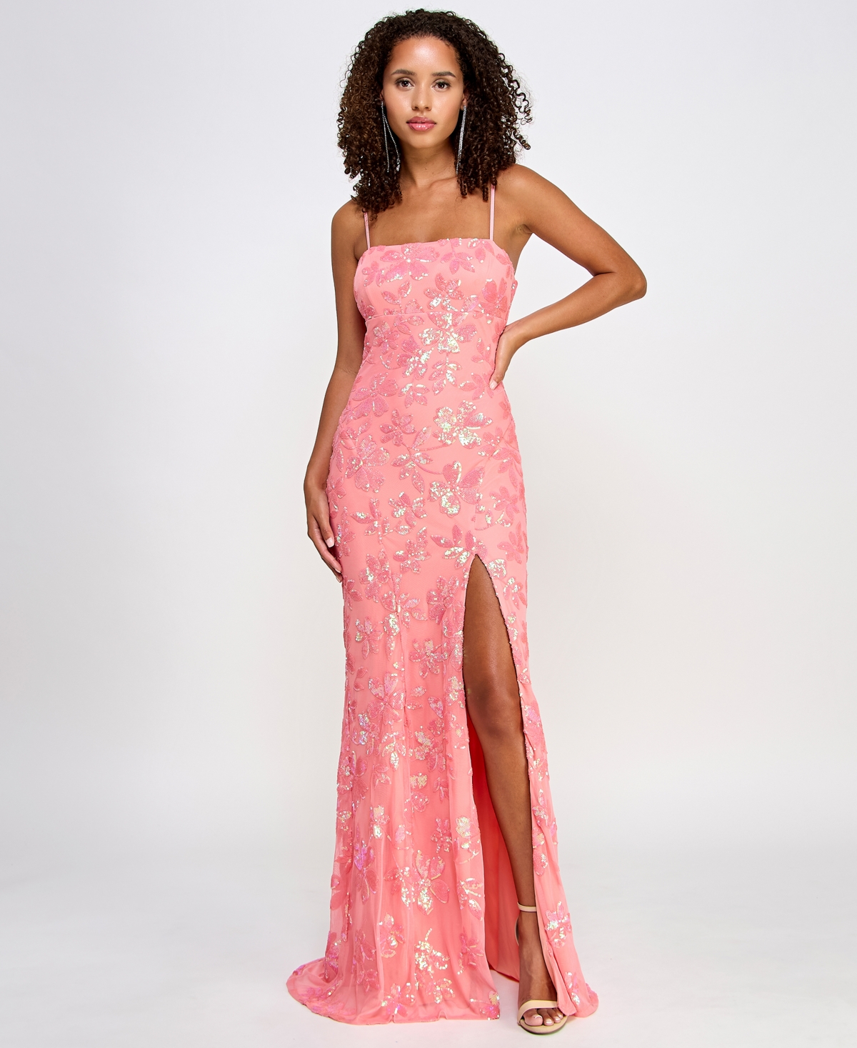 EMERALD SUNDAE JUNIORS' FLORAL-SEQUINED GOWN 