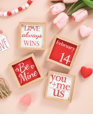 4" H Valentine's Wooden Block Table Decor, Set of 4