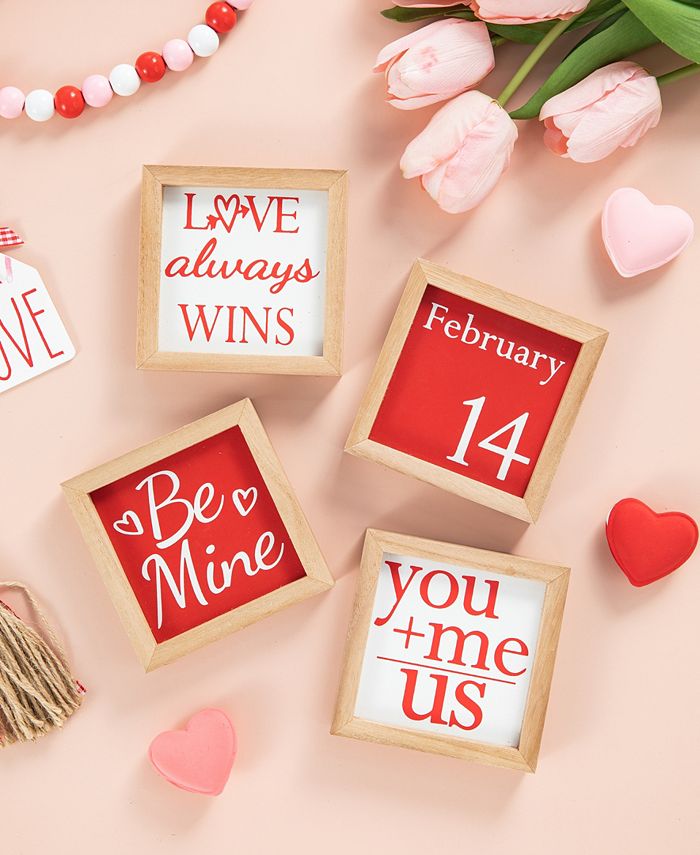 Glitzhome 4" H Valentine's Wooden Block Table Decor, Set of 4 Macy's