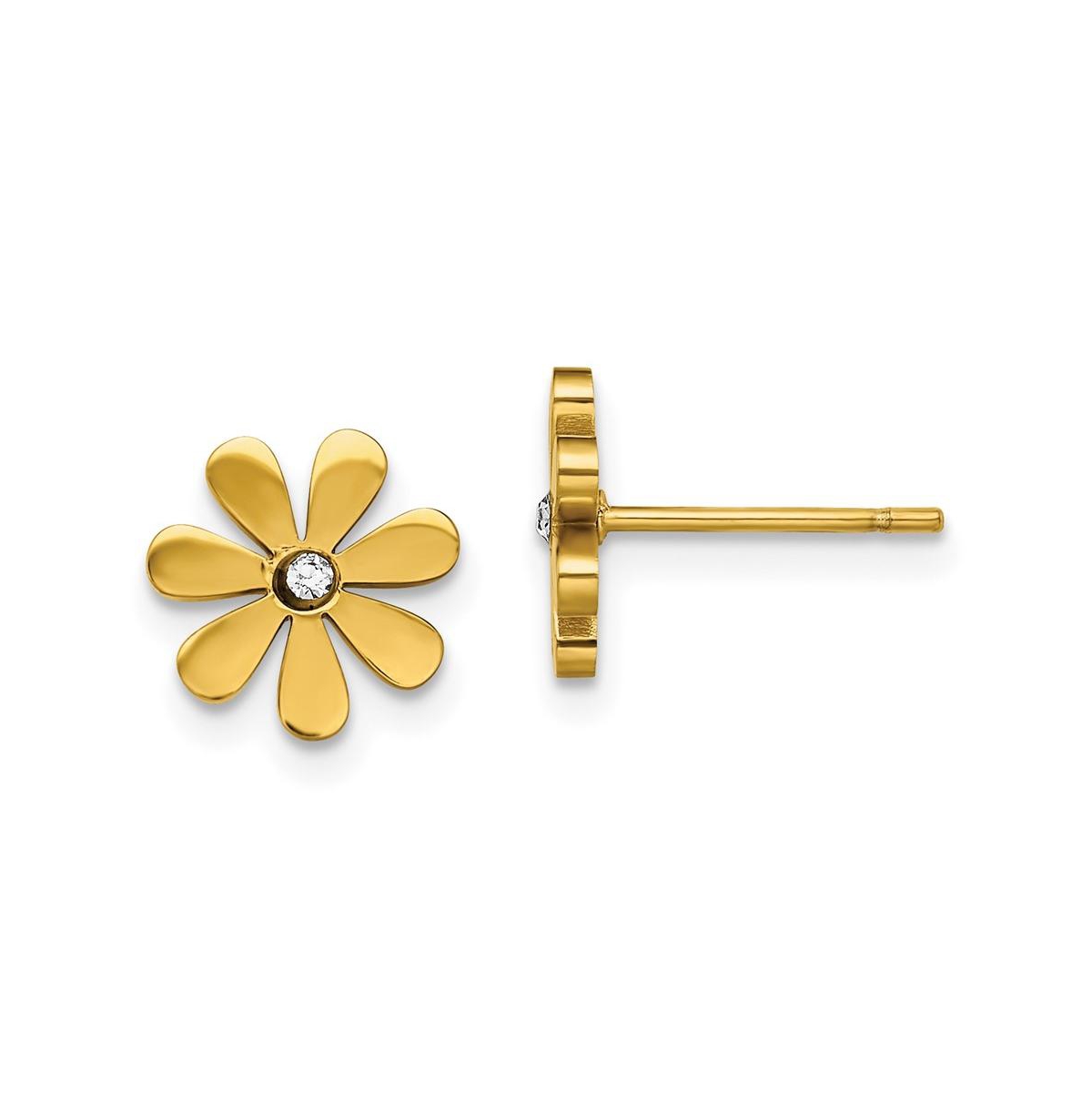 Stainless Steel Polished Yellow plated Crystal Flower Earrings - Gold