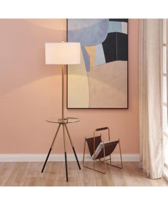 Team son Home Myra Floor Lamp with Glass Table and Built-In USB, Gold