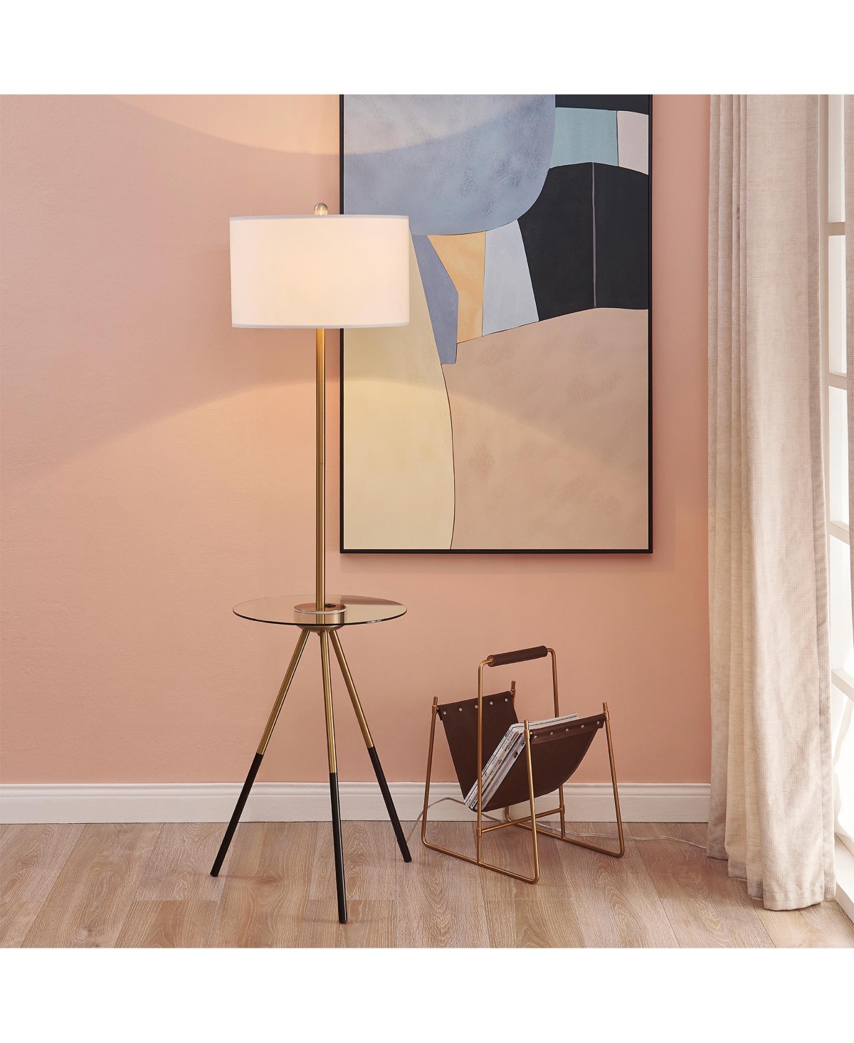 Team son Home Myra Floor Lamp with Glass Table and Built-In Usb, Gold