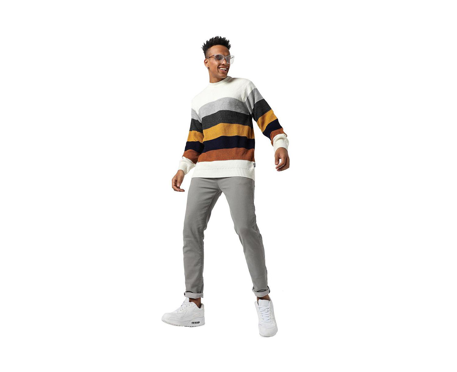 Men's Multicolor Contrast Panel Pullover Sweater