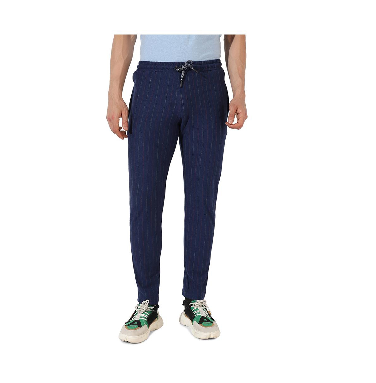Campus Sutra Men's Navy Blue Unbalanced Striped Casual Joggers