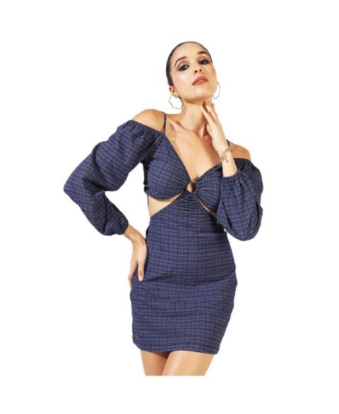 Женское платье Cahoot Midnight Blue Cutout Checkered, цвет: Полуночный синий