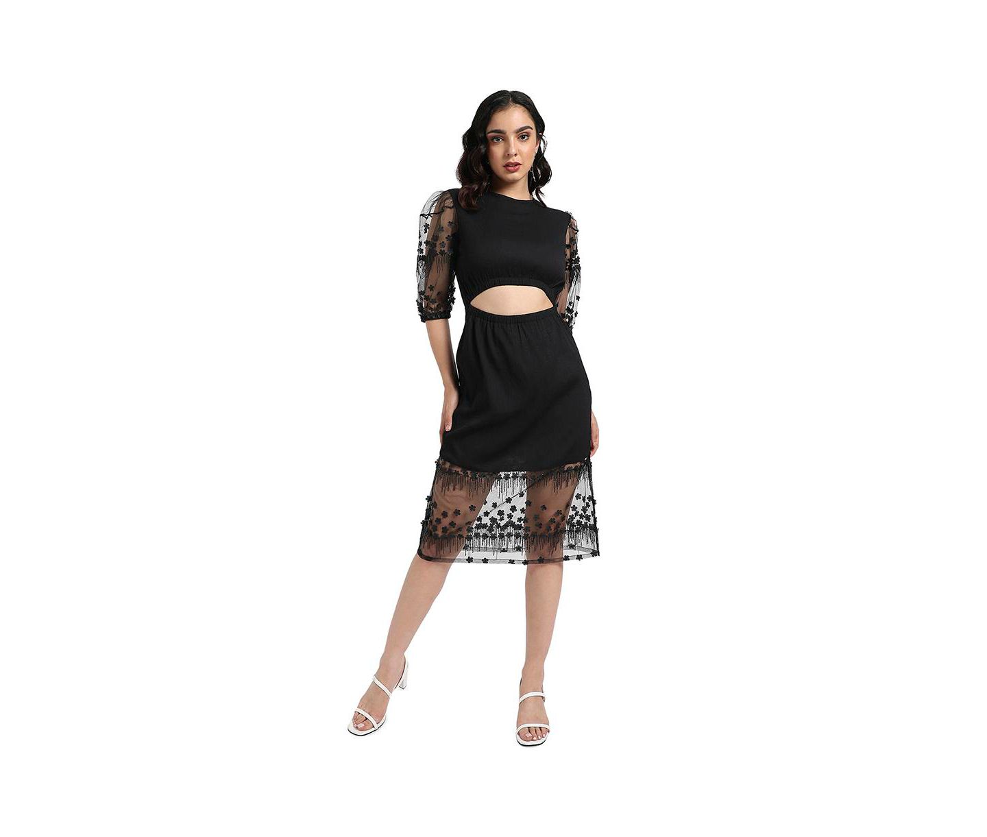 Женское платье Cahoot Black Self-Design With Cutout Detail, цвет: Чёрный — фото 1