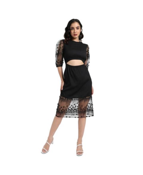 Женское платье Cahoot Black Self-Design With Cutout Detail, цвет: Чёрный