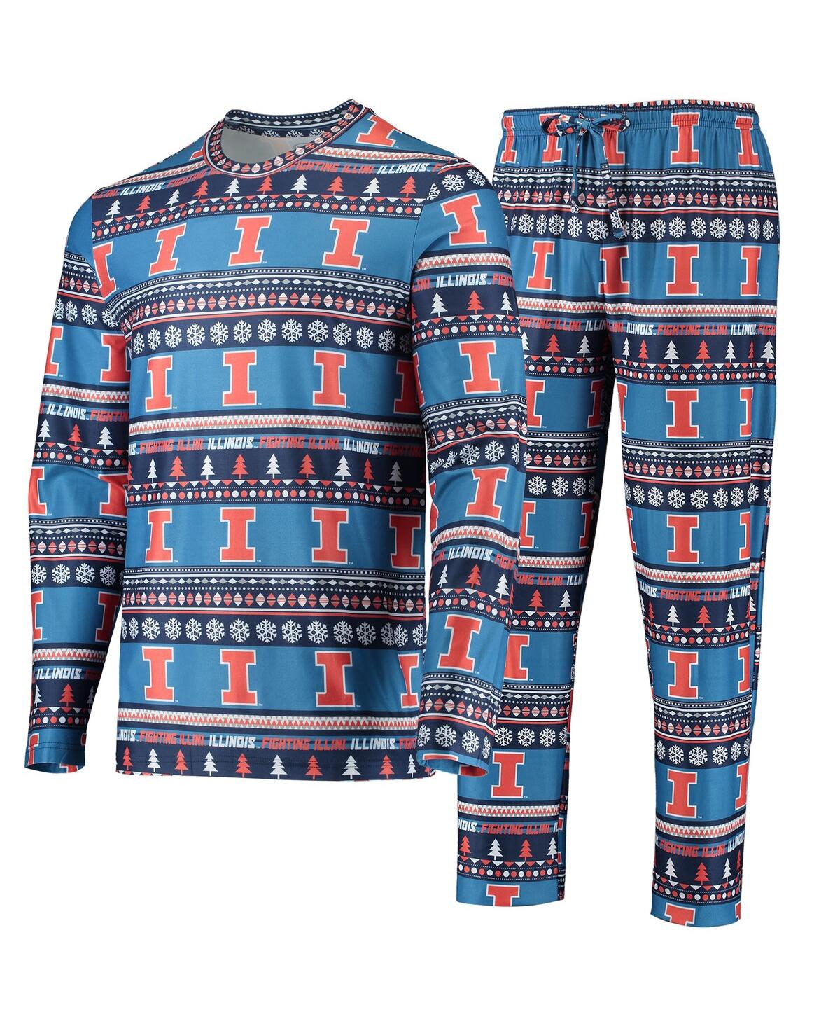 Men's Concepts Sport Blue Illinois Fighting Illini Ugly Sweater Long Sleeve T-shirt and Pants Sleep Set - Blue