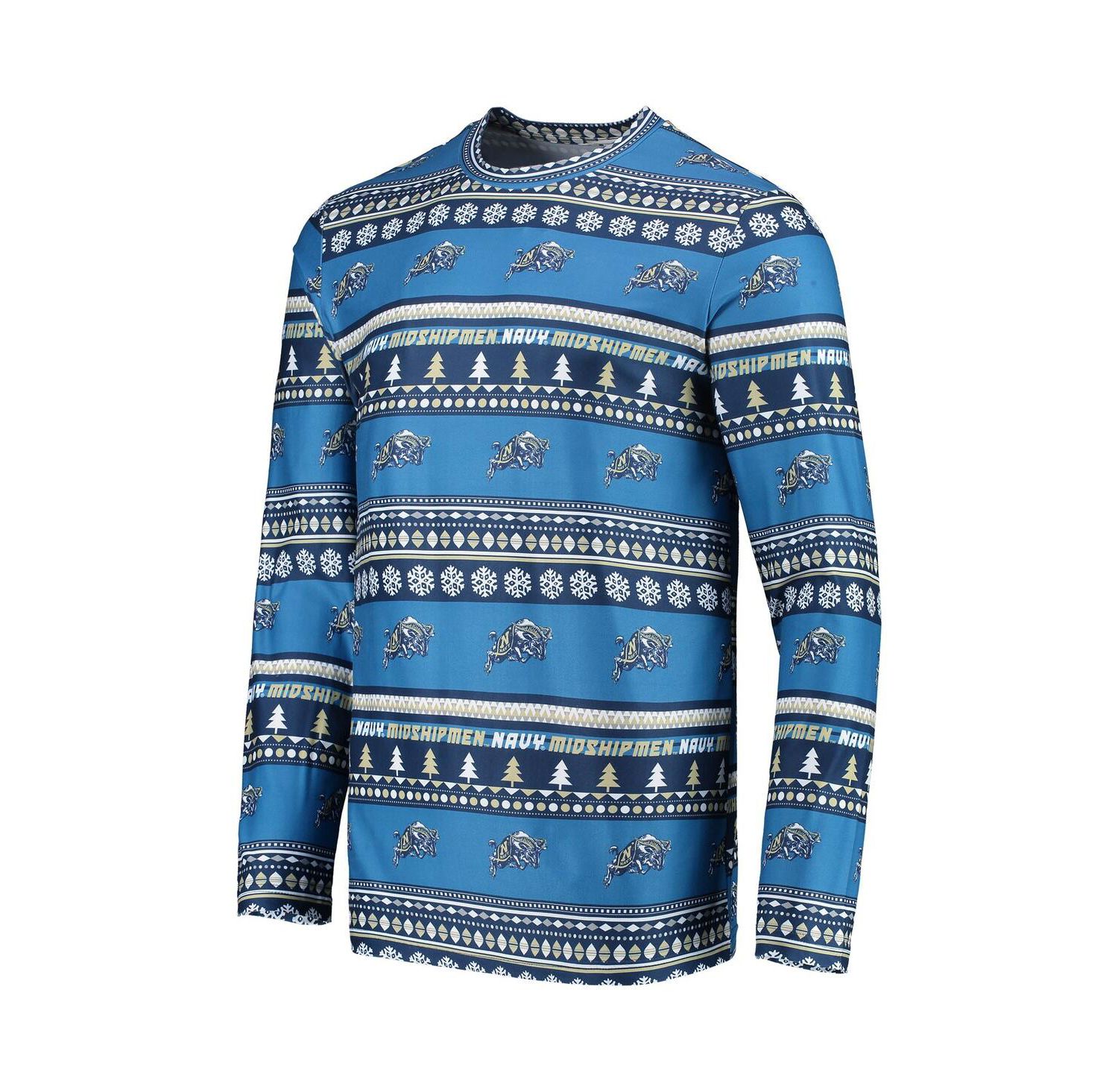 Men's Navy Navy Midshipmen Ugly Sweater Long Sleeve T-shirt and Pants Sleep Set