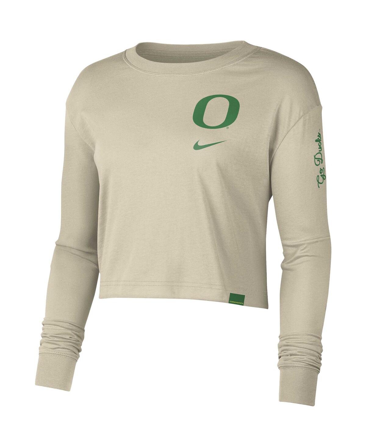 Shop Nike Women's  Cream Oregon Ducks Varsity Letter Long Sleeve Crop Top